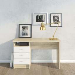 Function Plus Oak Desk 3 White Drawers - thumbnail 5
