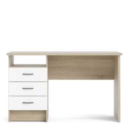 Function Plus Oak Desk 3 White Drawers - thumbnail 2