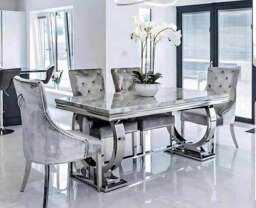 Arriana Dining Table – Luxury Modern Statement Piece - Black and Gold Marble / 1.8 M - thumbnail 4