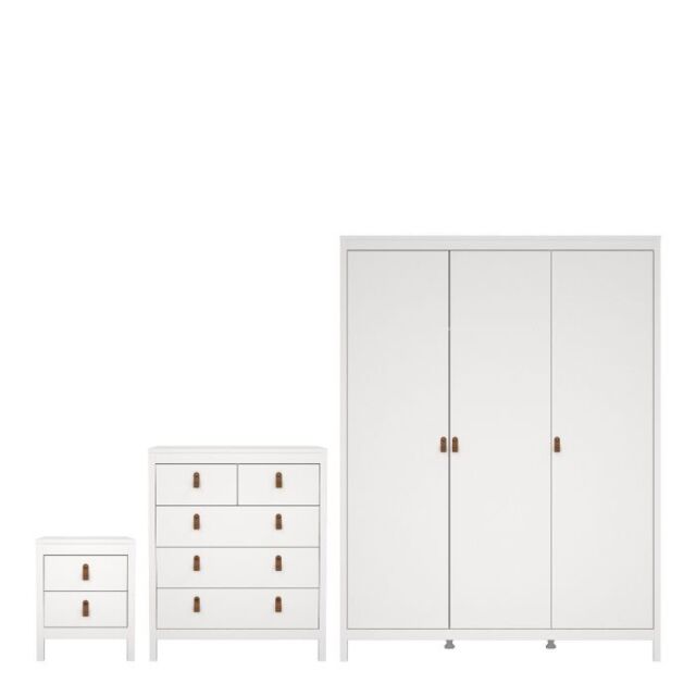 Barcelona 3 Piece Bedroom Furniture Package – 2 Drawer Bedside, 5 Drawer Chest & 2 Door Wardrobe in White - image 1