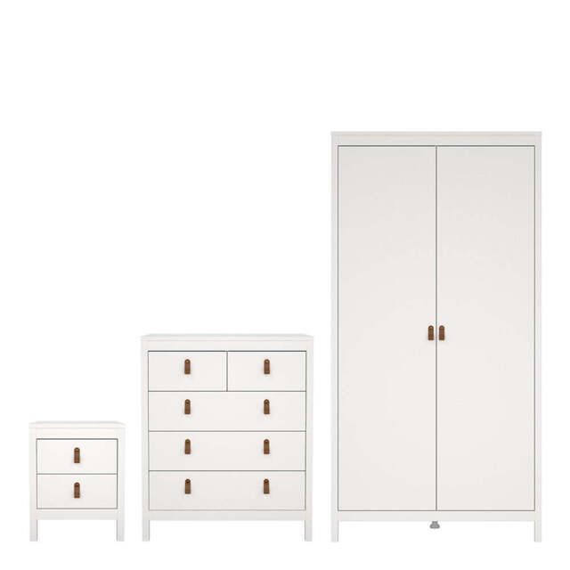 Barcelona Package - Bedside Table 2 Drawers + Chest 5 Drawers + Wardrobe with 2 Doors in White - image 1