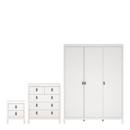 Barcelona 3 Piece Bedroom Furniture Package – 2 Drawer Bedside, 5 Drawer Chest & 2 Door Wardrobe in White - thumbnail 1