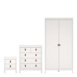 Barcelona Package - Bedside Table 2 Drawers + Chest 5 Drawers + Wardrobe with 2 Doors in White - thumbnail 1