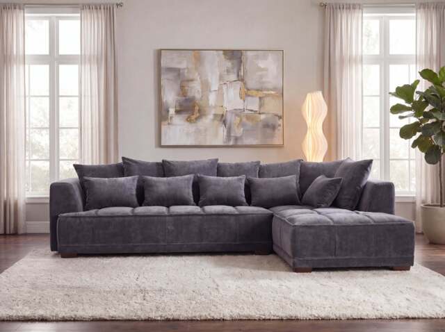 Aluxo Gramercy Group Sofa in Steel Velvet - Promo Corner - image 1