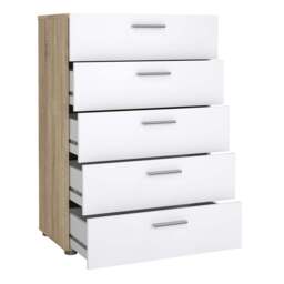 Pepe Chest of 5 Drawers in Oak with White Gloss - thumbnail 4