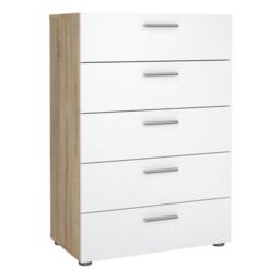 Pepe Chest of 5 Drawers in Oak with White Gloss - thumbnail 2