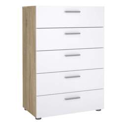 Pepe Chest of 5 Drawers in Oak with White Gloss - thumbnail 1