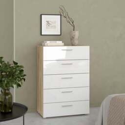 Pepe Chest of 5 Drawers in Oak with White Gloss - thumbnail 5