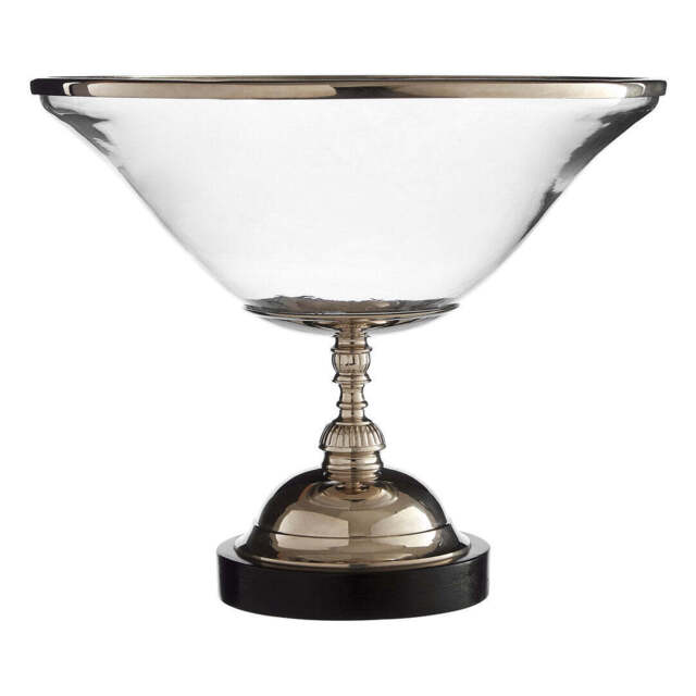 Coral Glass Bowl – Nickel Finish with Wood Base - image 1