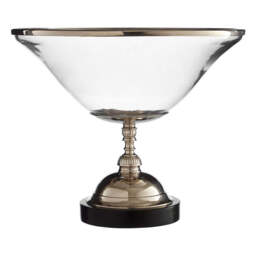 Coral Glass Bowl – Nickel Finish with Wood Base - thumbnail 1