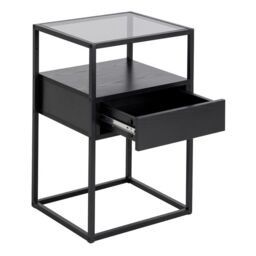 Randolf Bedside Table in Black with Smoked Glass - thumbnail 4