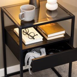 Randolf Bedside Table in Black with Smoked Glass - thumbnail 1