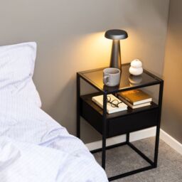 Randolf Bedside Table in Black with Smoked Glass - thumbnail 3