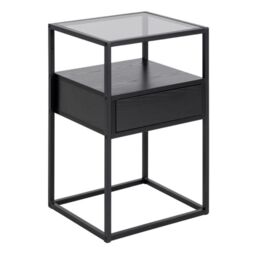 Randolf Bedside Table in Black with Smoked Glass - thumbnail 2