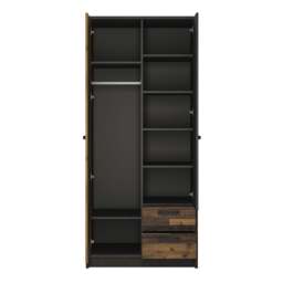 Brooklyn 2 Door Wardrobe with 2 Drawers in Walnut and Dark Matera Grey - thumbnail 2