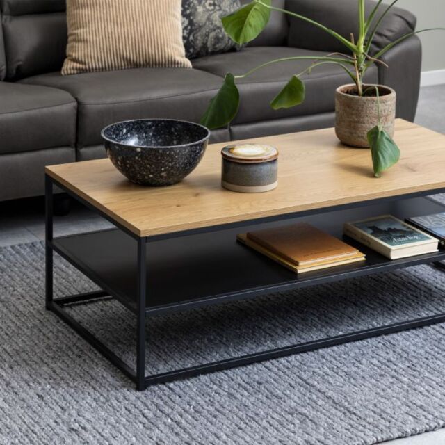 Gila Coffee Table with Open Shelf in Oak & Black - image 1