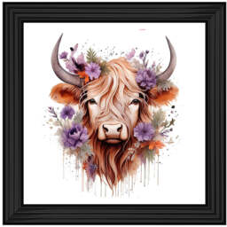 AN1541 HIGHLAND COW WITH FLOWERS -- - thumbnail 2