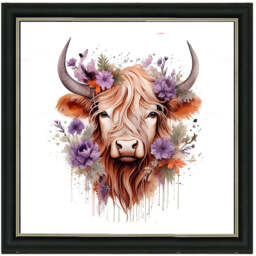AN1541 HIGHLAND COW WITH FLOWERS -- - thumbnail 1