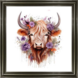 AN1541 HIGHLAND COW WITH FLOWERS -- - thumbnail 6