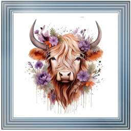 AN1541 HIGHLAND COW WITH FLOWERS -- - thumbnail 5