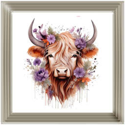 AN1541 HIGHLAND COW WITH FLOWERS -- - thumbnail 4