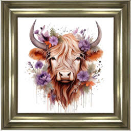 AN1541 HIGHLAND COW WITH FLOWERS -- - thumbnail 3