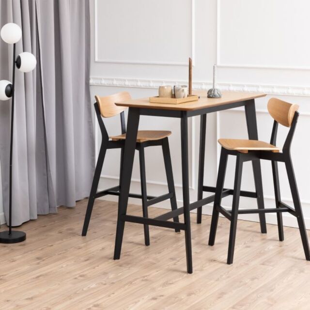 Roxby Bar Table includes 2 Roxby Bar Stool, Black and Oak - image 1