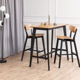 Roxby Bar Table includes 2 Roxby Bar Stool, Black and Oak - thumbnail 1