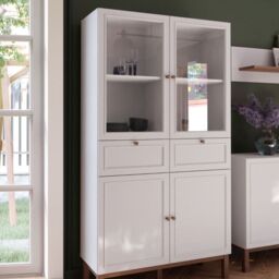 Wensley Display Cabinet with 2 Doors 2 Drawers and 2 Glass Doors in Light Grey and Oak