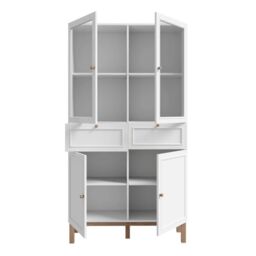 Wensley Display Cabinet with 2 Doors 2 Drawers and 2 Glass Doors in Light Grey and Oak - thumbnail 4