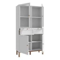 Wensley Display Cabinet with 2 Doors 2 Drawers and 2 Glass Doors in Light Grey and Oak - thumbnail 3