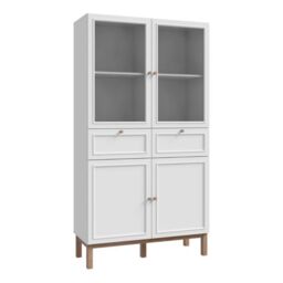 Wensley Display Cabinet with 2 Doors 2 Drawers and 2 Glass Doors in Light Grey and Oak - thumbnail 2