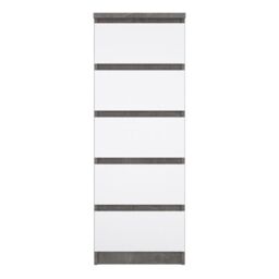 Naia Narrow Chest of 5 Drawers in Concrete and White High Gloss - thumbnail 3