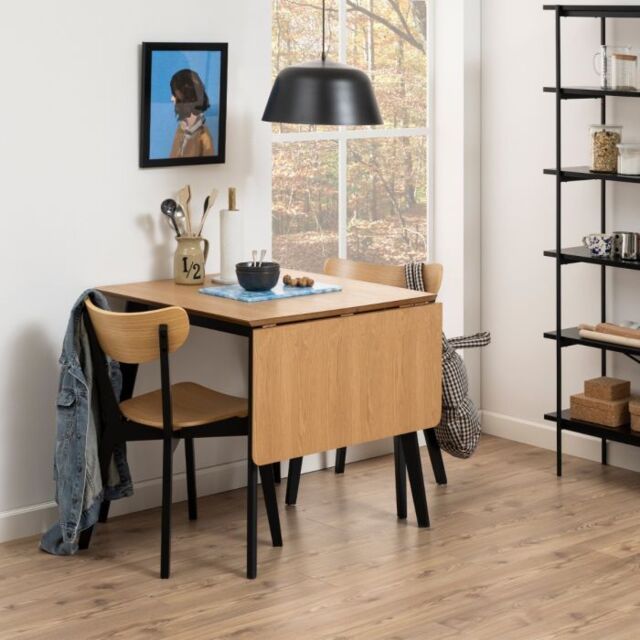 Roxby Extending Dining Table 80-120cm in Oak & Black includes 2 Roxby Dining Chairs in Black and Oak - image 1