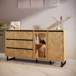 Nikomedes Modern Sideboard – Triple Oak & Matt Black Finish - thumbnail 5