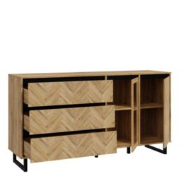 Nikomedes Modern Sideboard – Triple Oak & Matt Black Finish - thumbnail 4