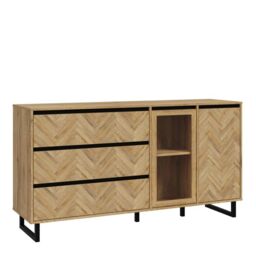Nikomedes Modern Sideboard  Triple Oak & Matt Black Finish