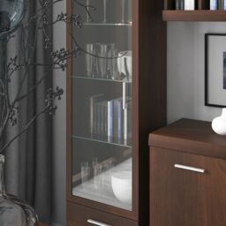 Imperial Tall Glazed 1 Door 2 Drawer Narrow Cabinet in Dark Mahogany Melamine - thumbnail 2