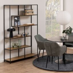 Seaford Large Asymmetrical Bookcase in Black Frame with Oak Shelves - thumbnail 5