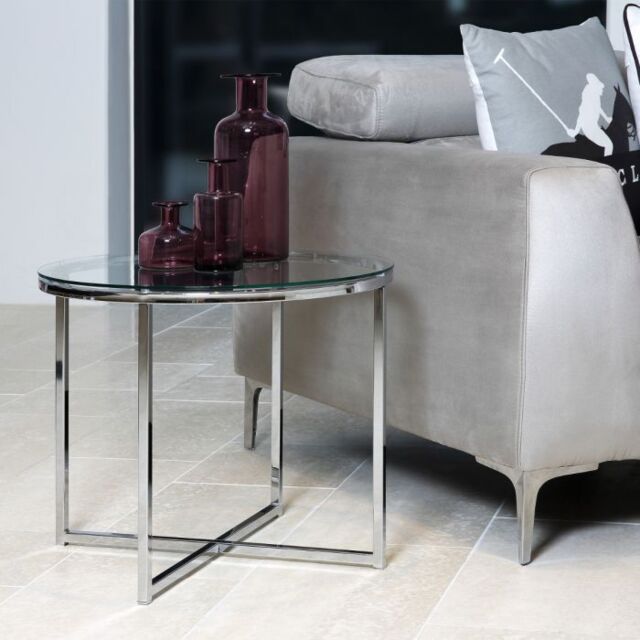 Cross Round Metal Side Table with Glass Top - image 1