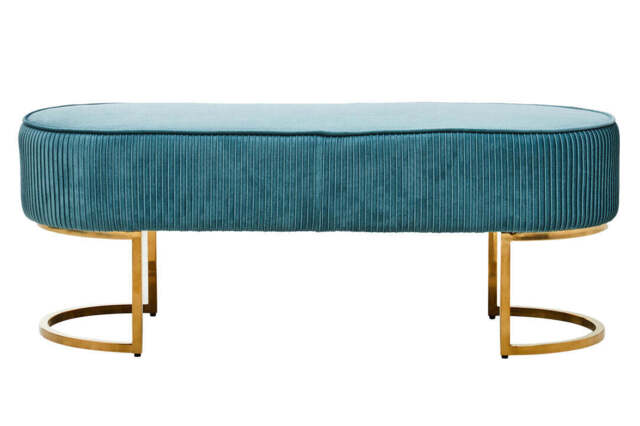 Ivory Ottoman Bench – Green Velvet with Gold Legs - image 1