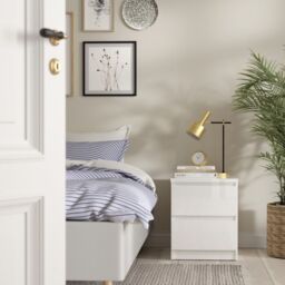 Naia Bedside 2 Drawers in White high gloss - thumbnail 1