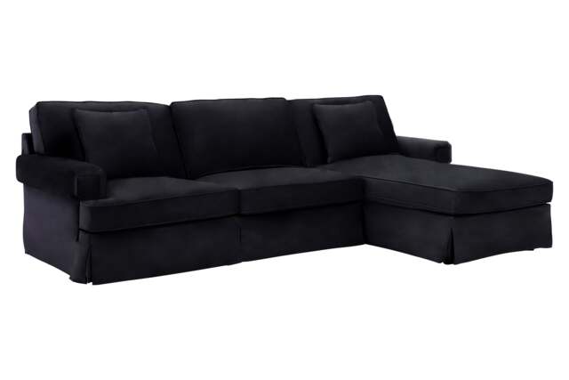 Capri Three-Seater Black Velvet Chaise Sofa