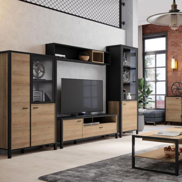 High Rock Small Display Cabinet in Matt Black/Riviera Oak - image 1