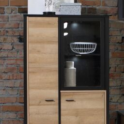 High Rock Small Display Cabinet in Matt Black/Riviera Oak - thumbnail 3