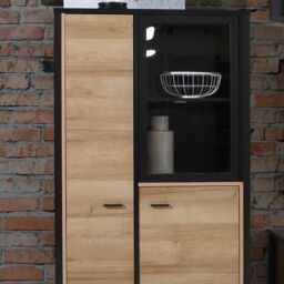 High Rock Small Display Cabinet in Matt Black/Riviera Oak - thumbnail 2