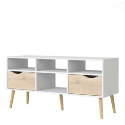 Oslo TV Unit Wide 2 Drawers 4 Shelves in White and Oak - thumbnail 4
