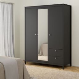 Madrid Wardrobe – 2 Door with Mirror & 2 Drawer Storage in Matt Black Finish - thumbnail 5