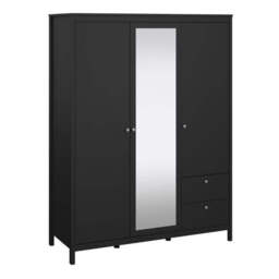 Madrid Wardrobe – 2 Door with Mirror & 2 Drawer Storage in Matt Black Finish