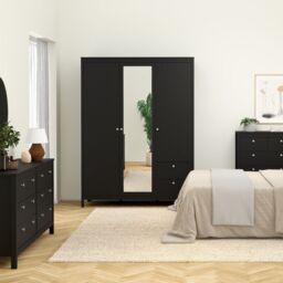 Madrid Wardrobe – 2 Door with Mirror & 2 Drawer Storage in Matt Black Finish - thumbnail 4